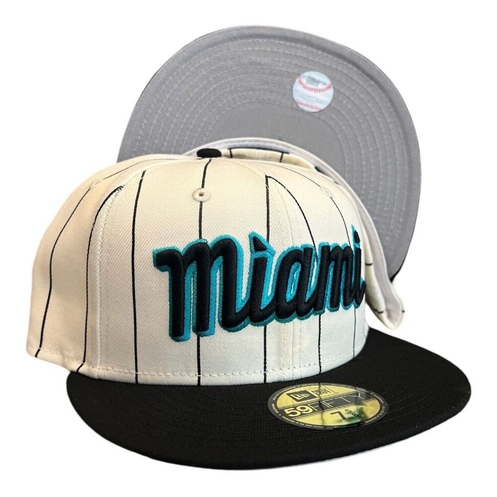 New Era Miami Marlins Pinstripe City Signature 59FIFTY Fitted Hat Cap